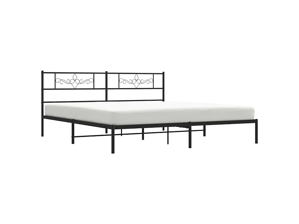 Cadre de lit métal sans matelas avec tête de lit noir 200x200cm