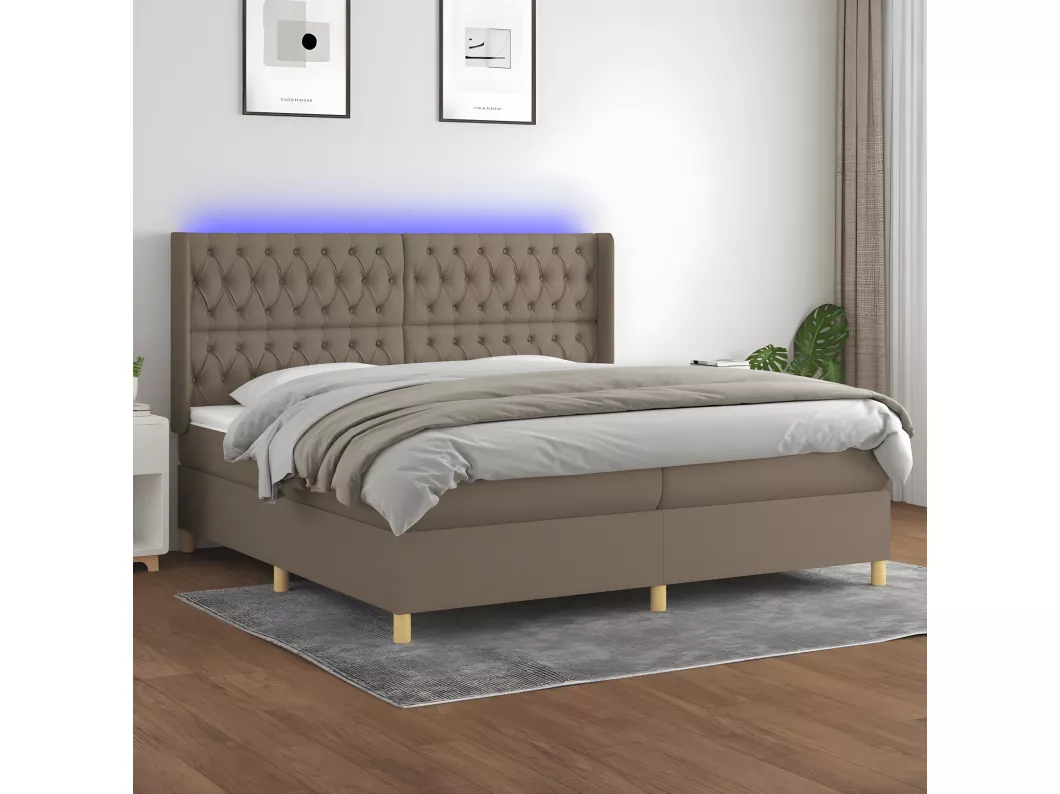 Kauf Unique Boxspringbett mit Matratze & LED Taupe 200x200 cm Stoff