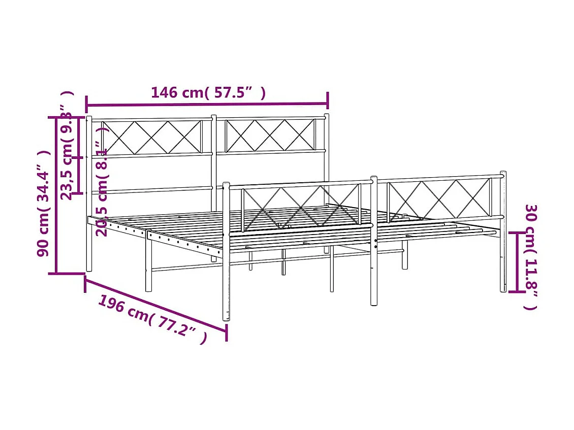 Bedframe met hoofd- en voeteneinde metaal zwart 140x190 cm