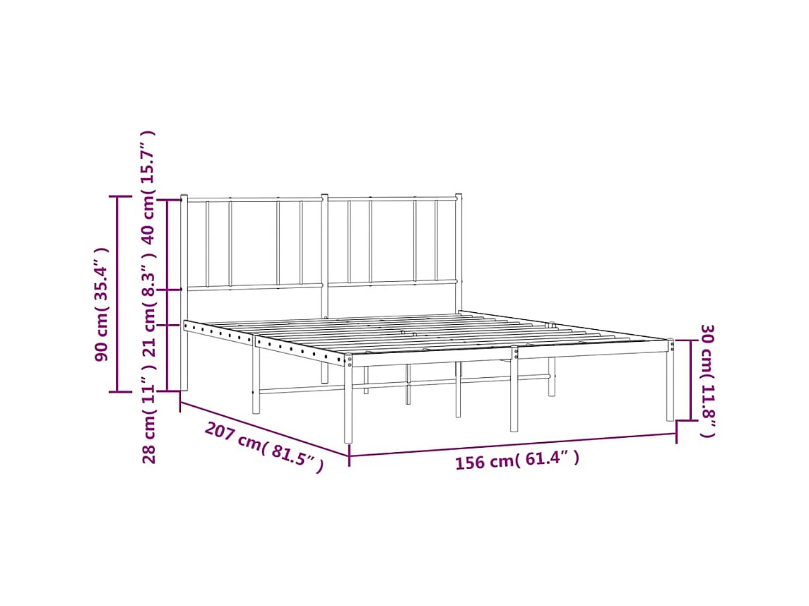 Cadre de lit métal sans matelas et tête de lit blanc 150x200 cm