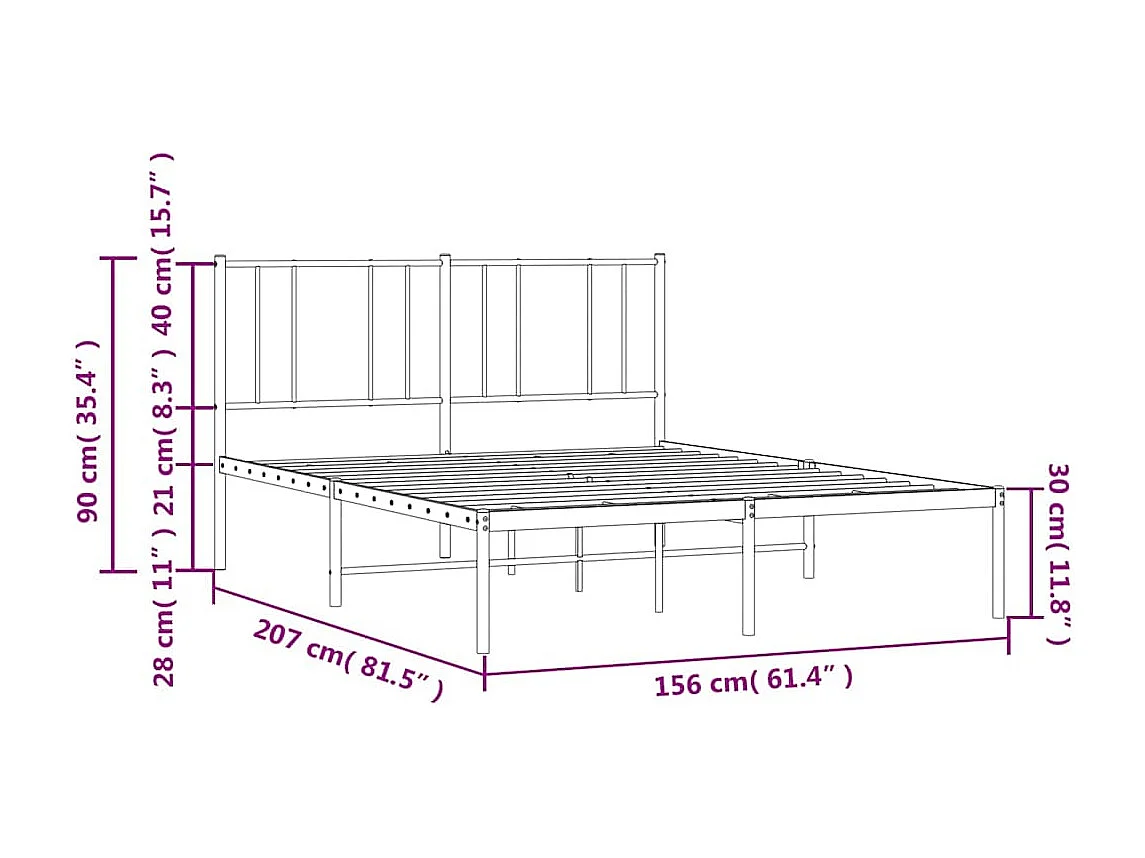 Estrutura de cama com cabeceira 150x200 cm metal branco