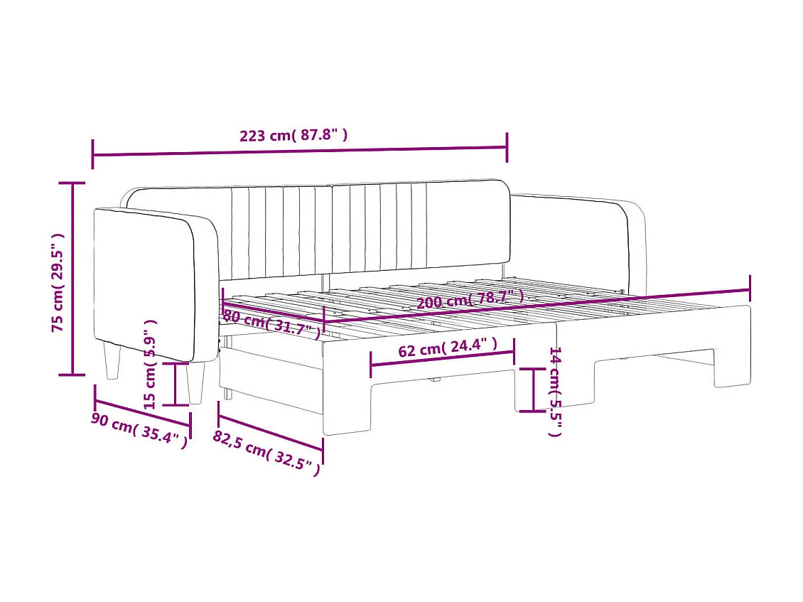 Tagesbett Ausziehbar Schwarz 80x200 cm Samt
