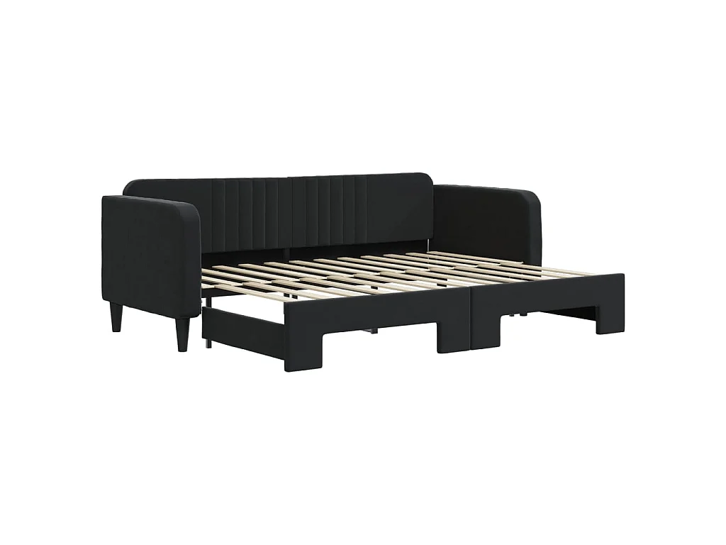 Slaapbank met onderschuifbed 80x200 cm fluweel zwart