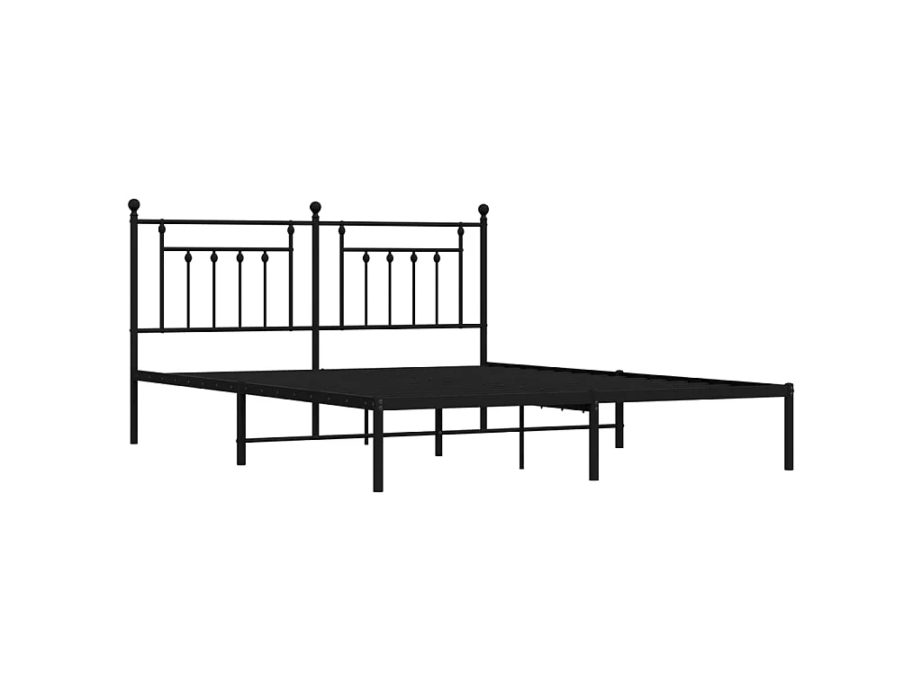 Cadre de lit métal sans matelas et tête de lit noir 160x200 cm