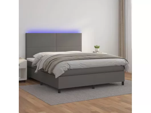 Kauf Unique Boxspringbett mit Matratze & LED Grau 160x200 cm Kunstleder