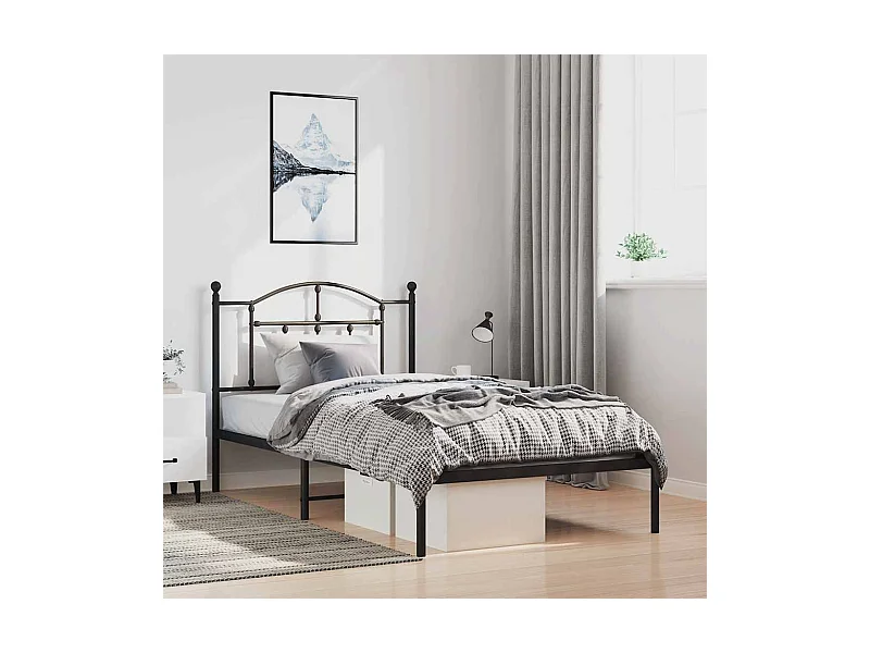 Cadre de lit métal sans matelas avec tête de lit noir 100x190cm