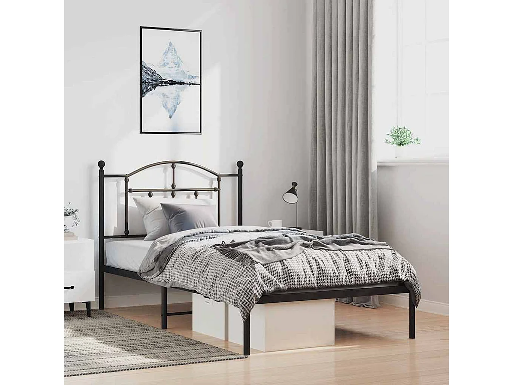 Cadre de lit métal sans matelas avec tête de lit noir 100x190cm