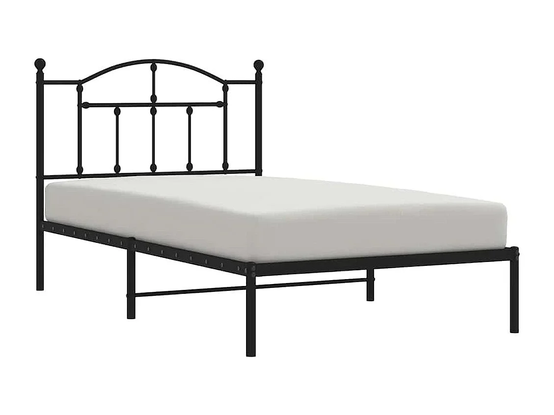 Cadre de lit métal sans matelas avec tête de lit noir 100x190cm