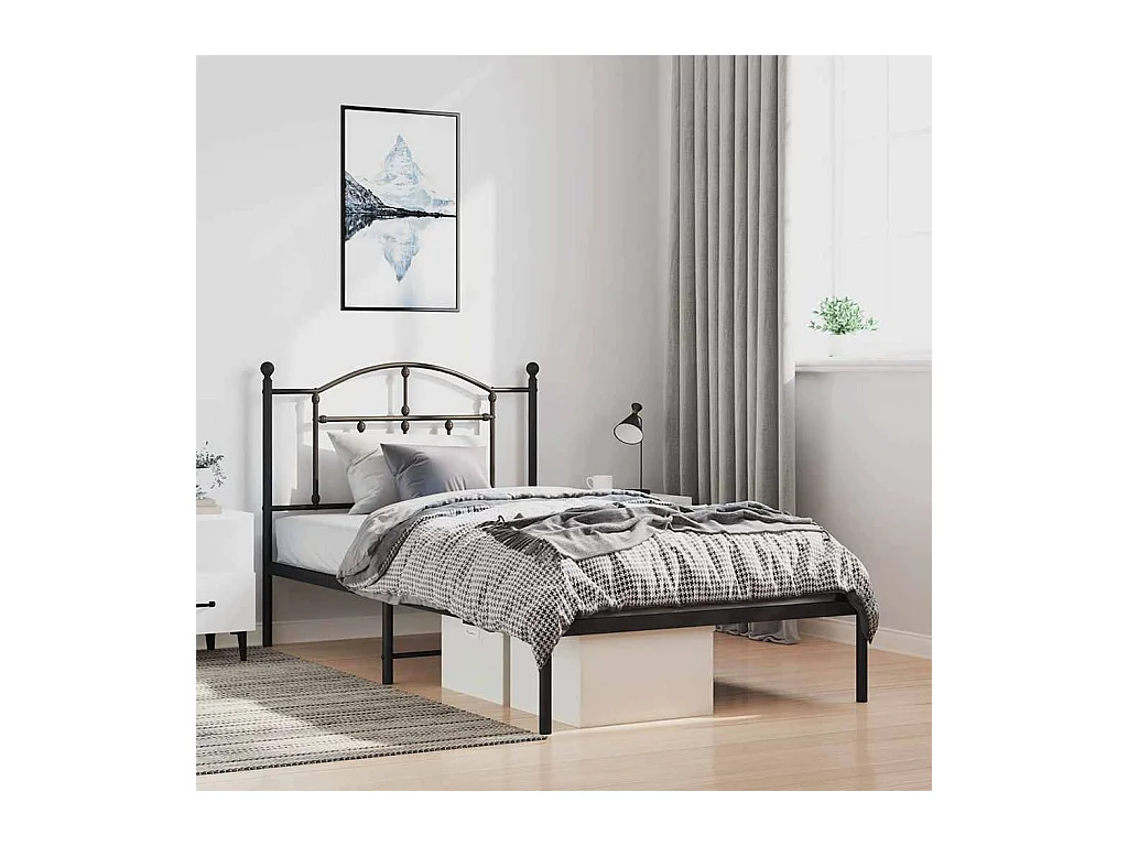 Cadre de lit métal sans matelas avec tête de lit noir 100x190cm