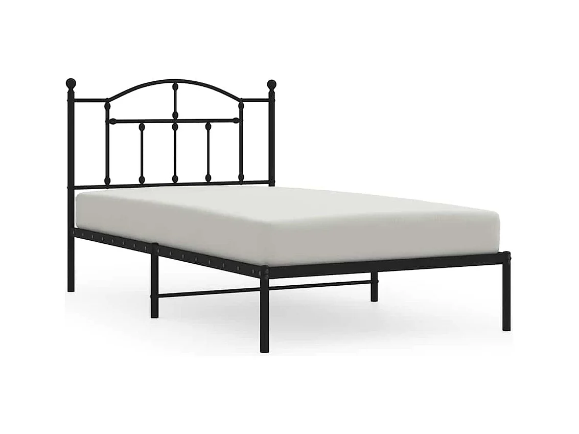 Cadre de lit métal sans matelas avec tête de lit noir 100x190cm
