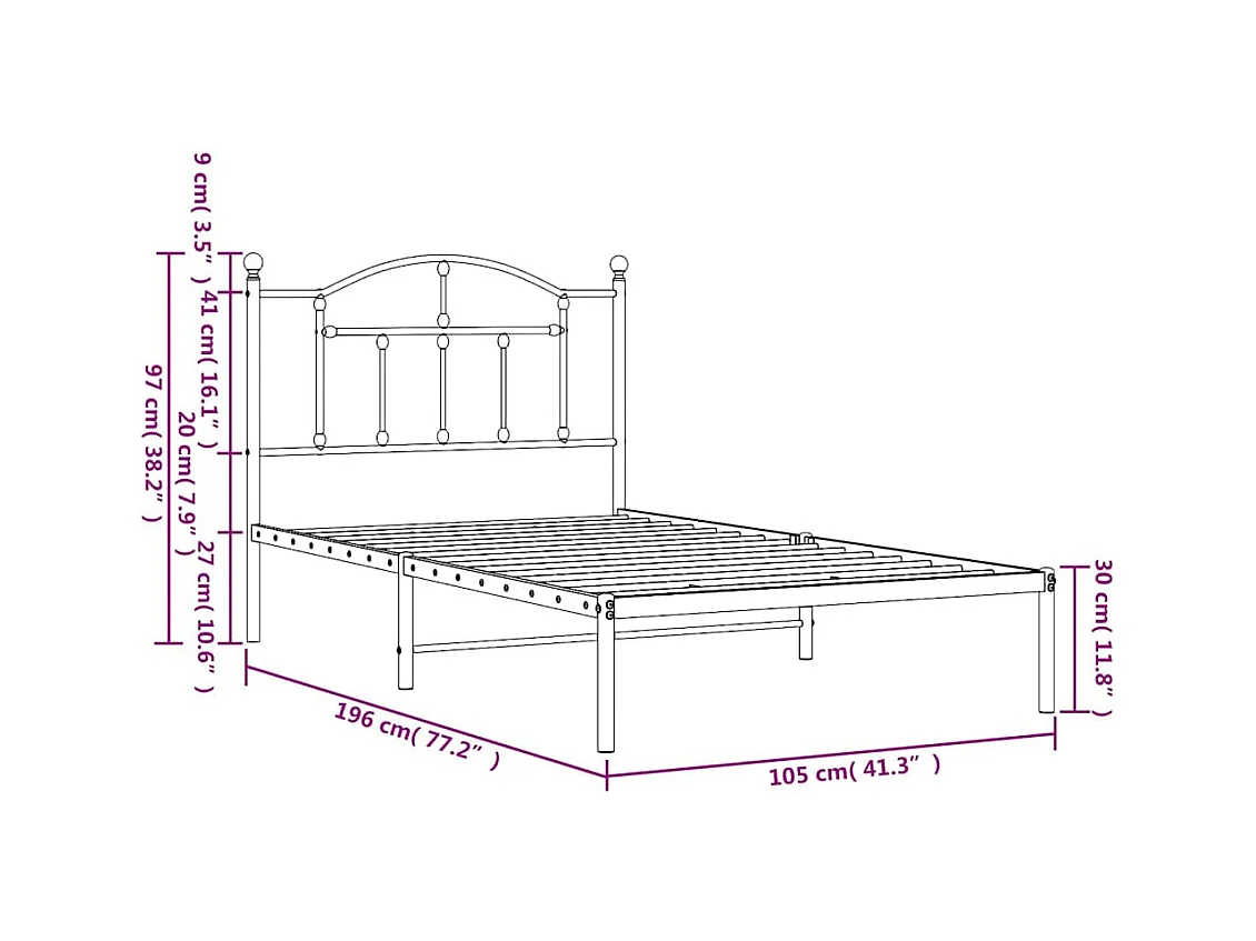 Cadre de lit métal sans matelas avec tête de lit noir 100x190cm