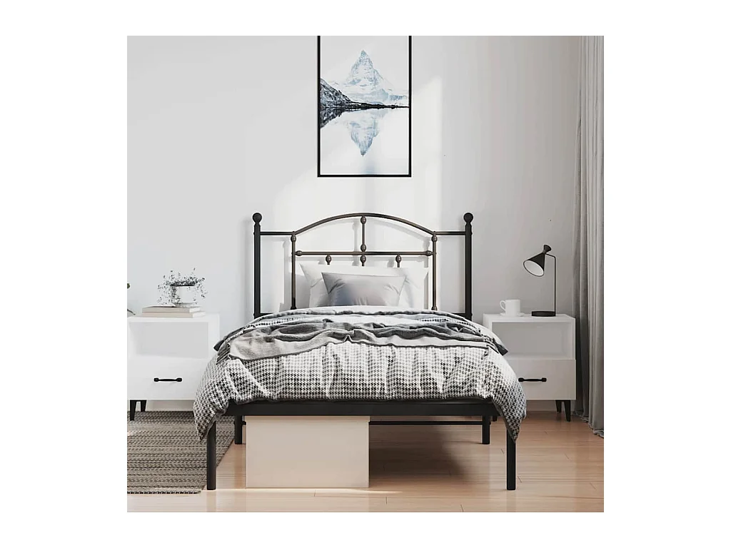 Cadre de lit métal sans matelas avec tête de lit noir 100x190cm