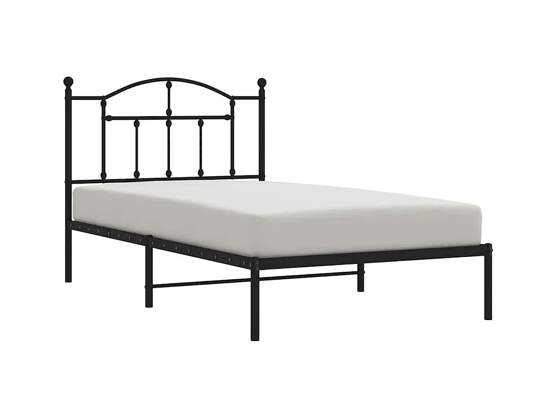 Cadre de lit métal sans matelas avec tête de lit noir 100x190cm