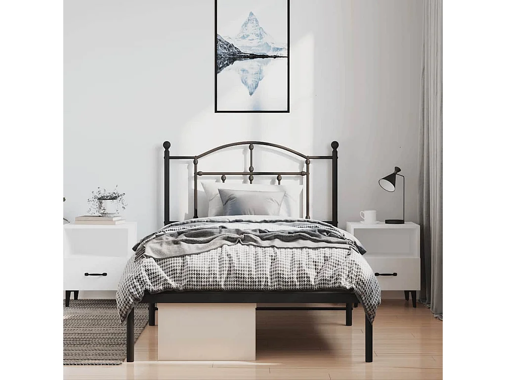 Cadre de lit métal sans matelas avec tête de lit noir 100x190cm