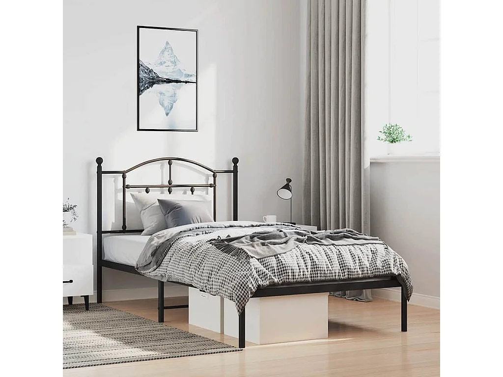 Estructura cama sin colchón con cabecero metal negro 100x190 cm
