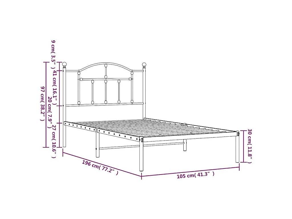 Estructura cama sin colchón con cabecero metal negro 100x190 cm