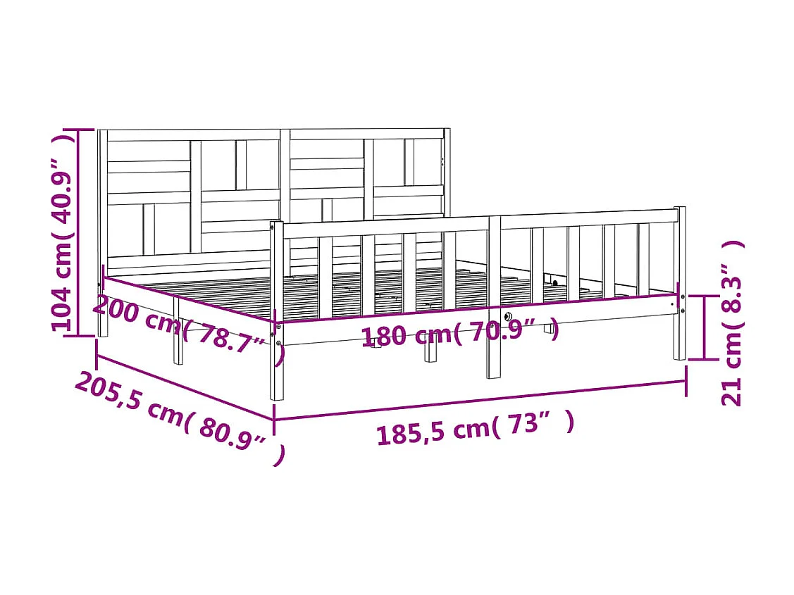 Cadre de lit sans matelas blanc bois massif de pin