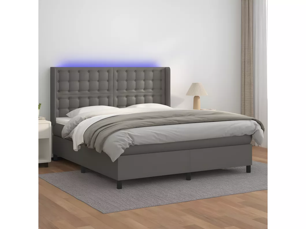 Kauf Unique Boxspringbett mit Matratze & LED Grau 180x200 cm Kunstleder