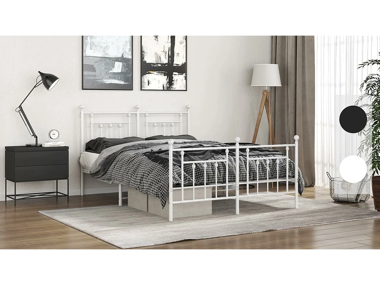Cadre de lit métal sans matelas et pied de lit blanc 150x200 cm