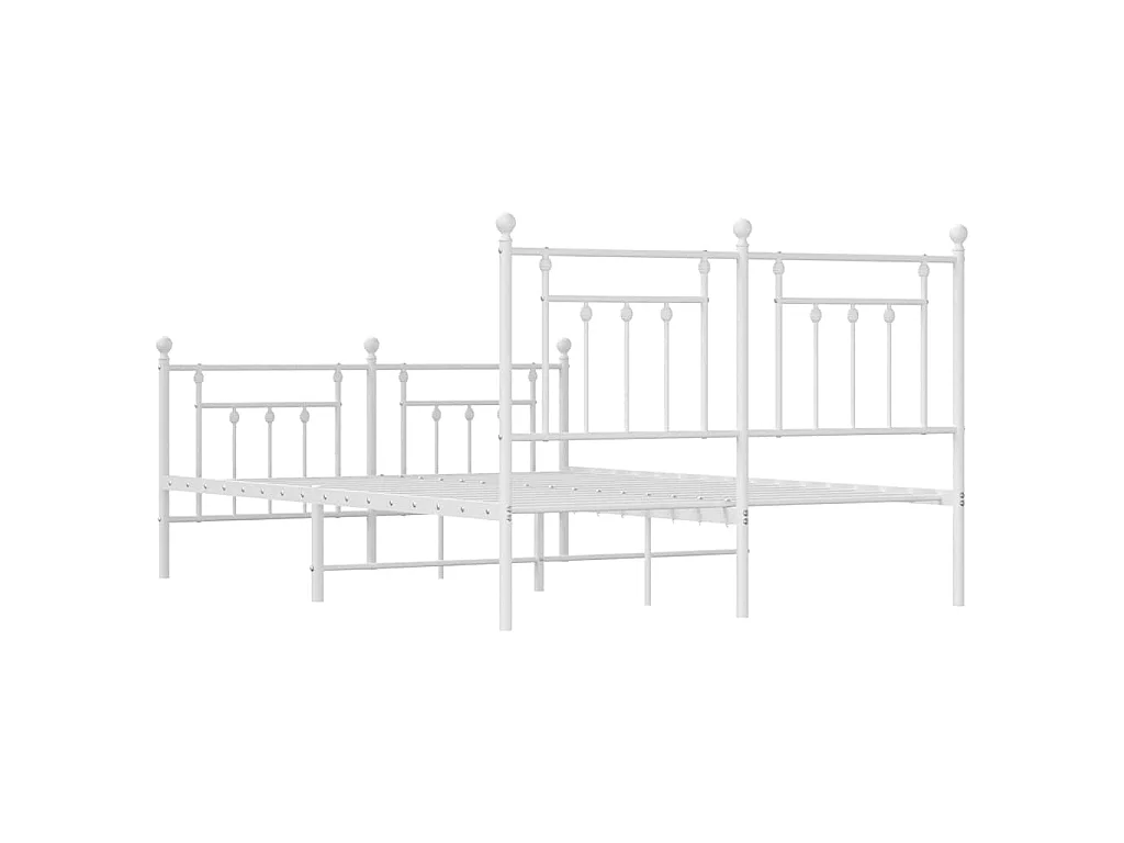Cadre de lit métal sans matelas et pied de lit blanc 150x200 cm