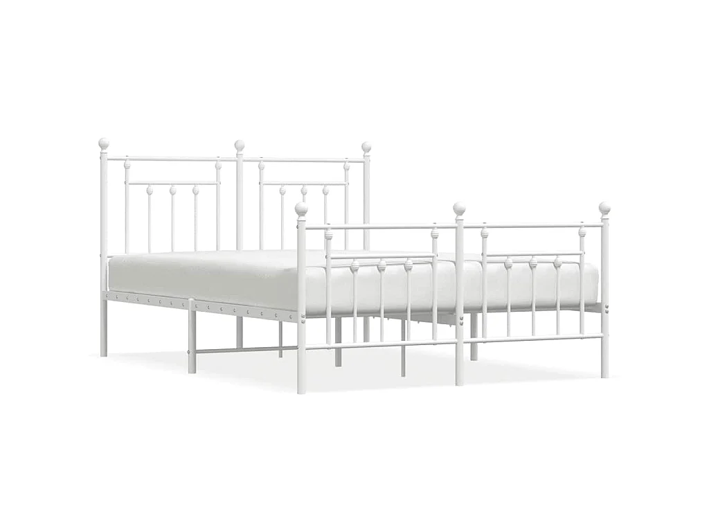 Cadre de lit métal sans matelas et pied de lit blanc 150x200 cm