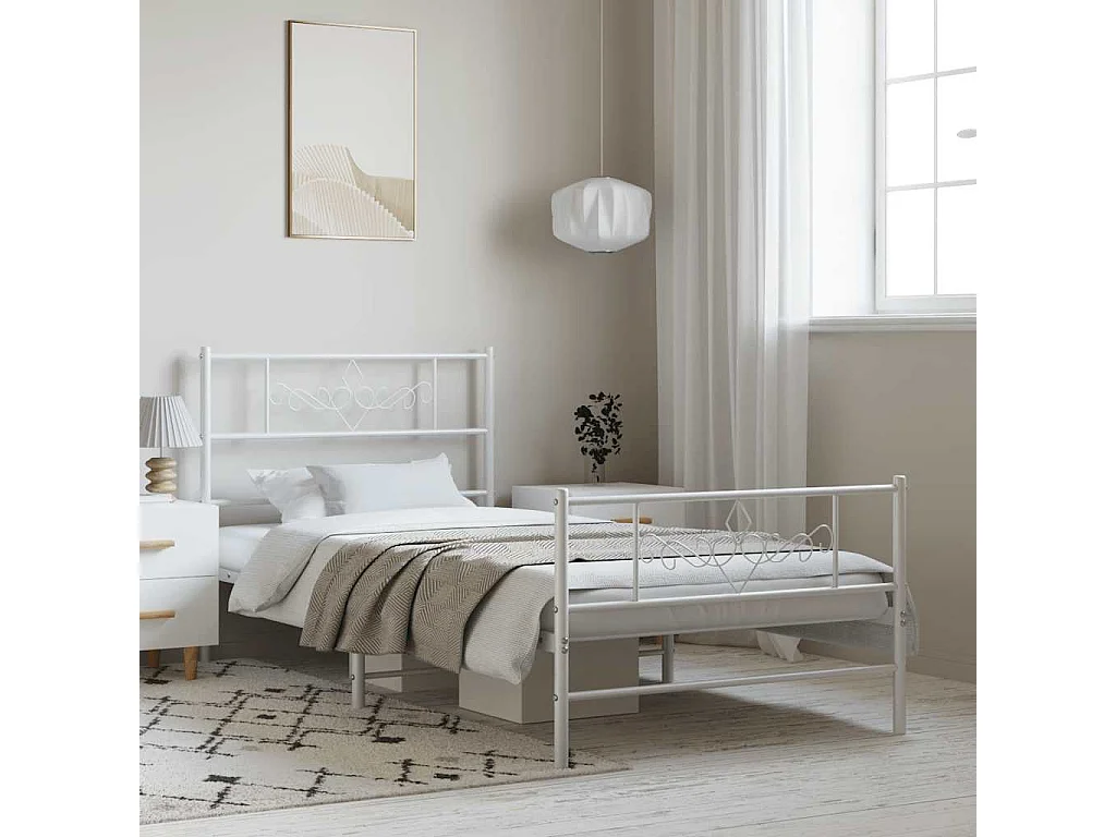 Cadre de lit métal sans matelas et pied de lit blanc 100x200 cm