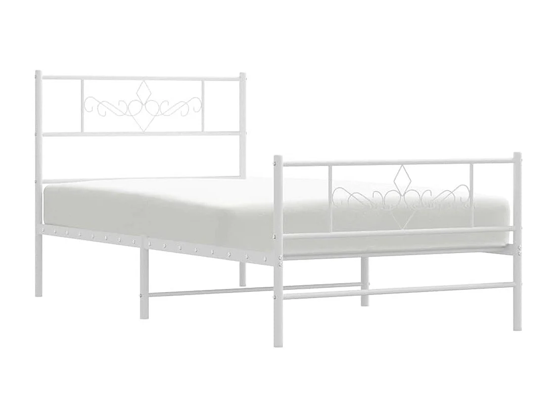 Cadre de lit métal sans matelas et pied de lit blanc 100x200 cm