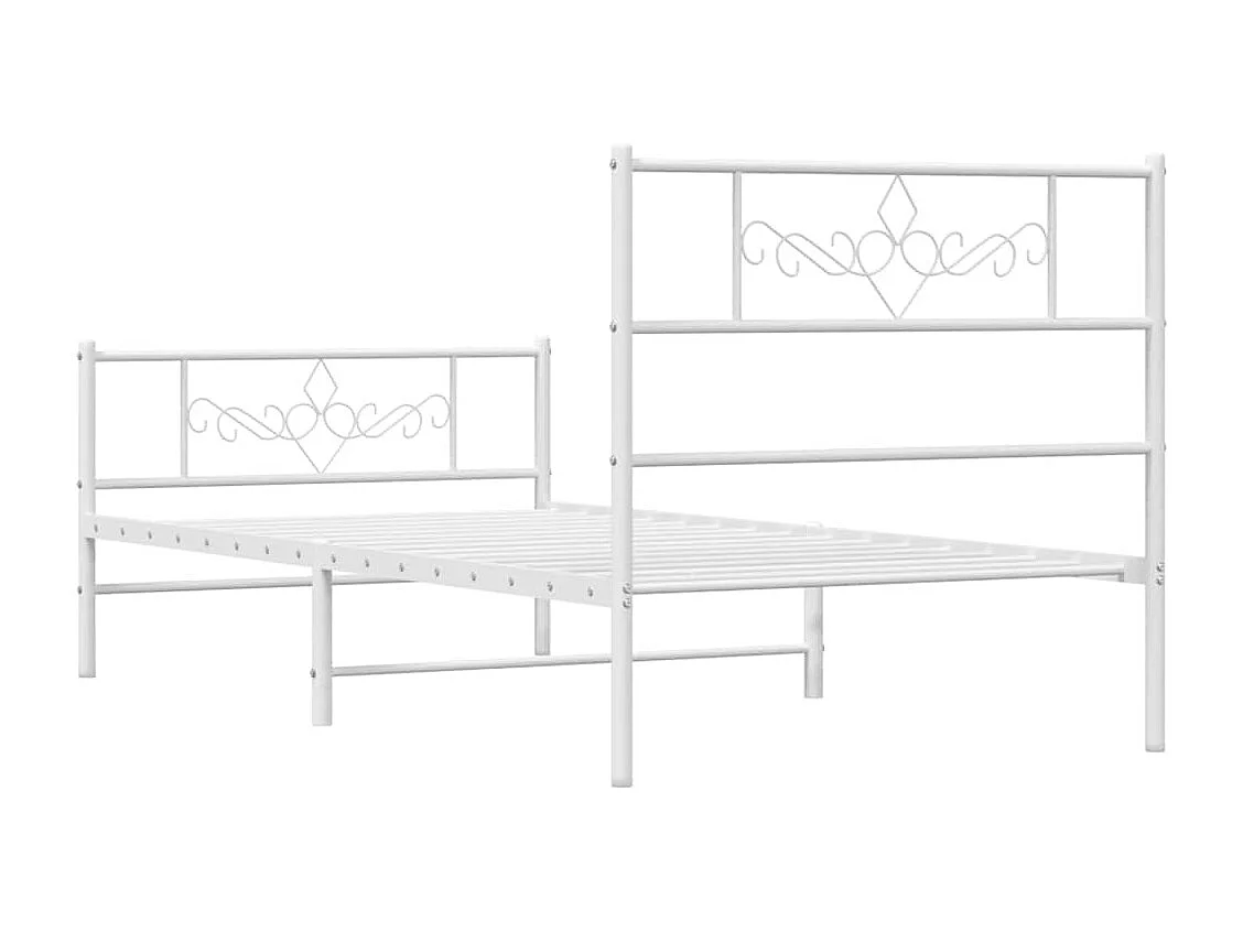 Cadre de lit métal sans matelas et pied de lit blanc 100x200 cm