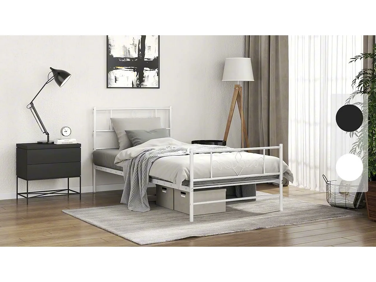 Giroletto con Testiera e Pediera Metallo Bianco 100x200 cm
