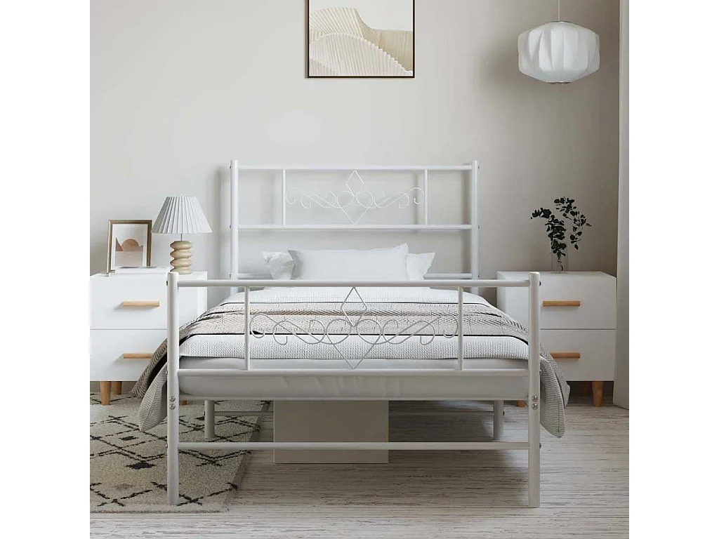Giroletto con Testiera e Pediera Metallo Bianco 100x200 cm