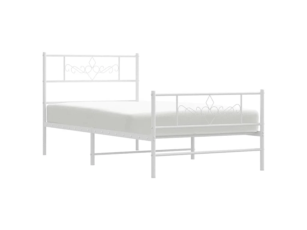 Giroletto con Testiera e Pediera Metallo Bianco 100x200 cm