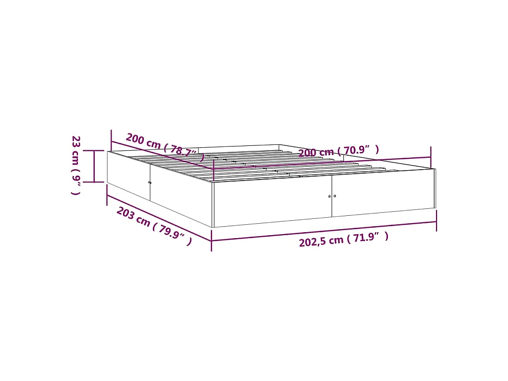 Bedframe massief hout wit 200x200 cm
