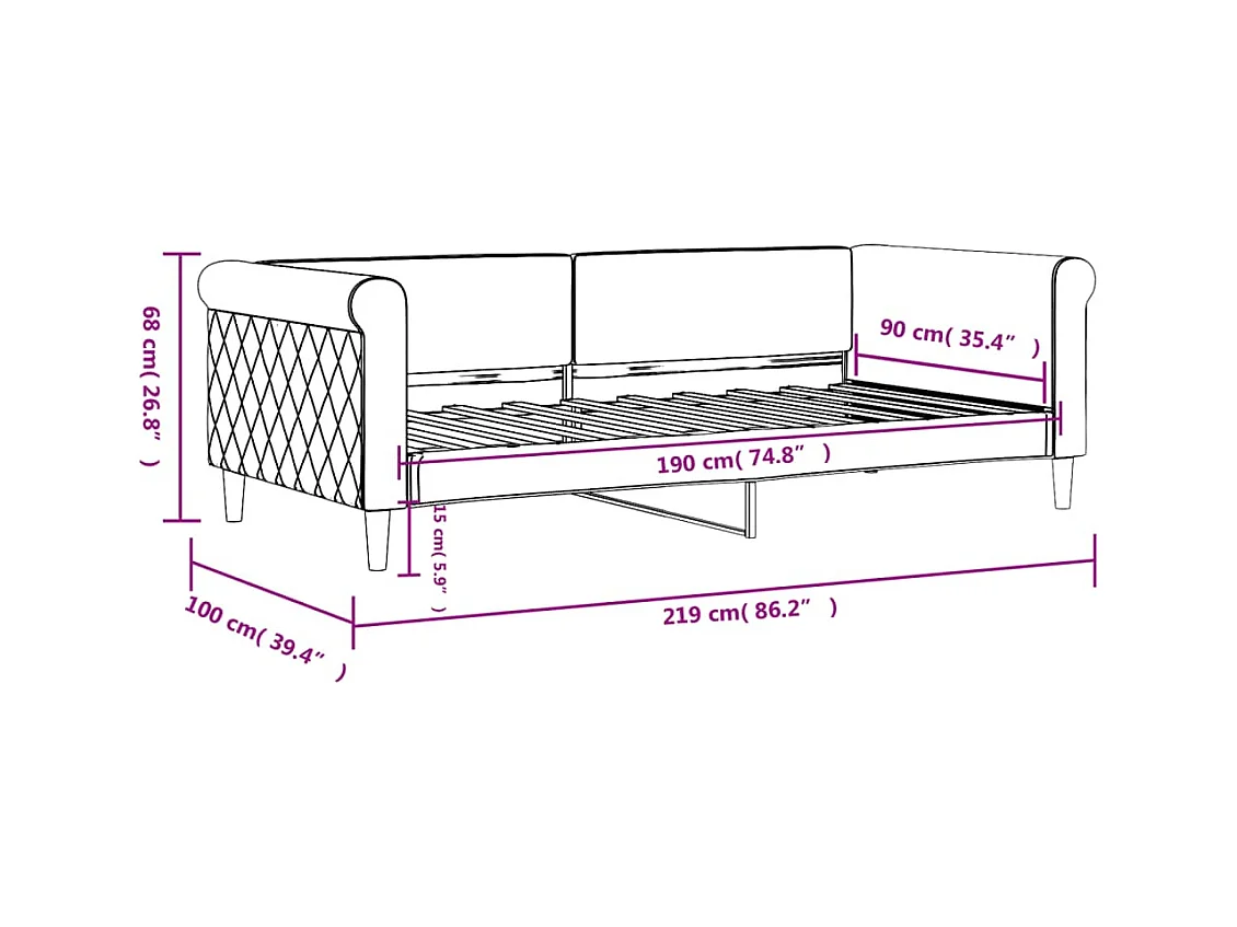 Slaapbank 90x190 cm fluweel lichtgrijs
