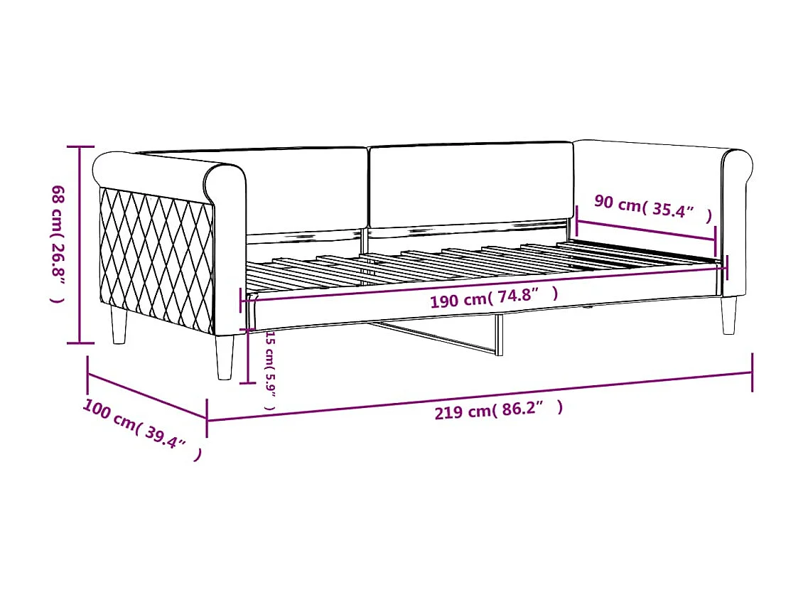 Lit de repos sans matelas gris clair 90x190 cm velours