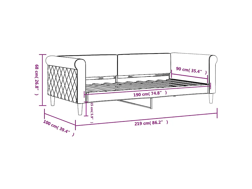 Tagesbett Hellgrau 90x190 cm Samt