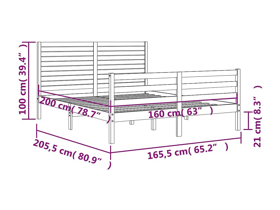 Bedframe met hoofdbord massief hout wit 160x200 cm