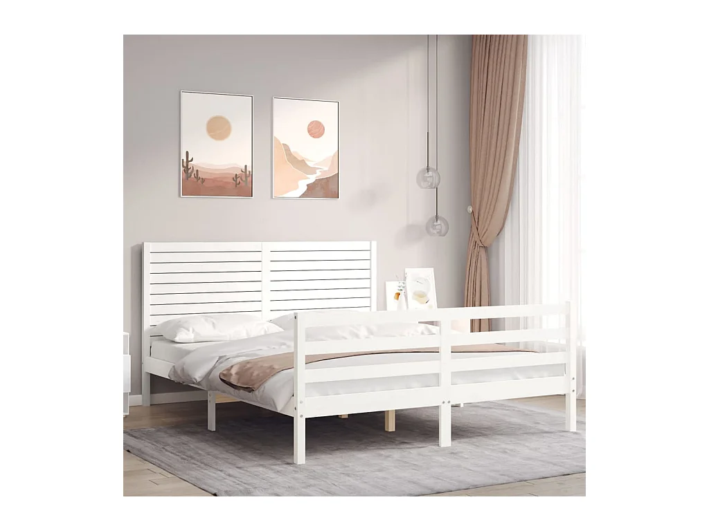 Cadre de lit sans matelas blanc 160x200 cm bois massif