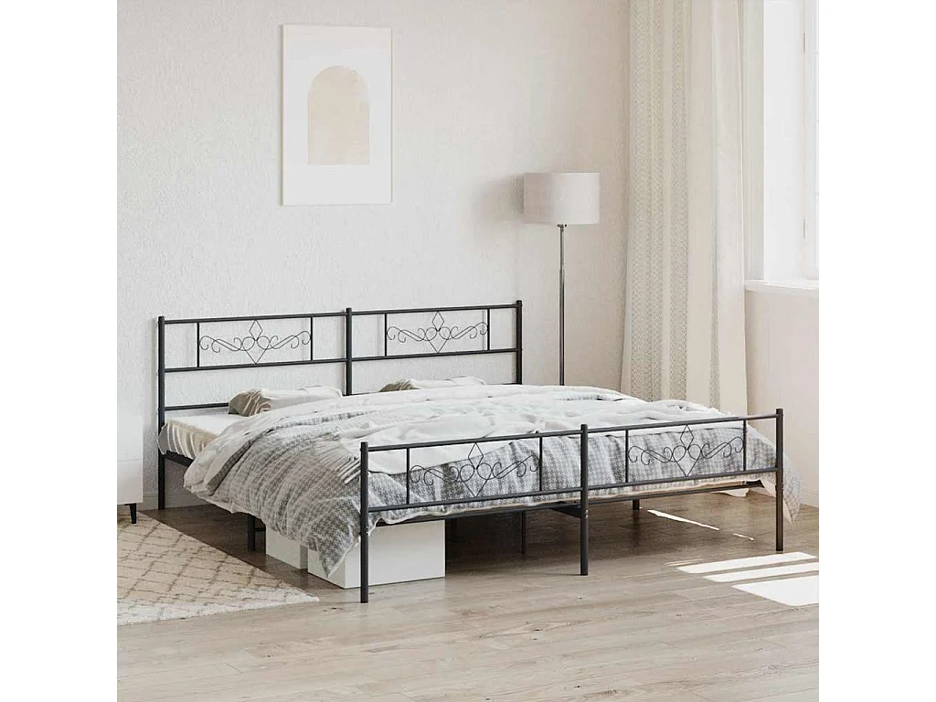Giroletto con Testiera e Pediera Metallo Nero 200x200 cm