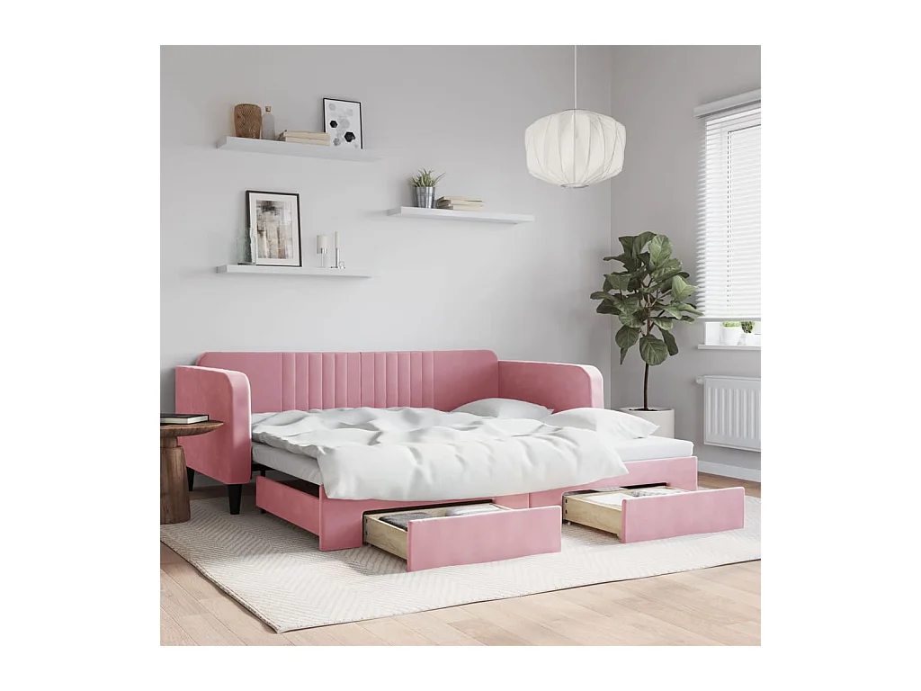 Tagesbett Ausziehbar mit Schubladen Rosa 100x200 cm Samt