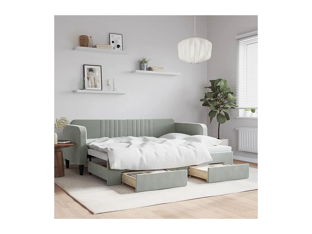 Slaapbank onderschuifbed en lades 80x200 cm fluweel lichtgrijs