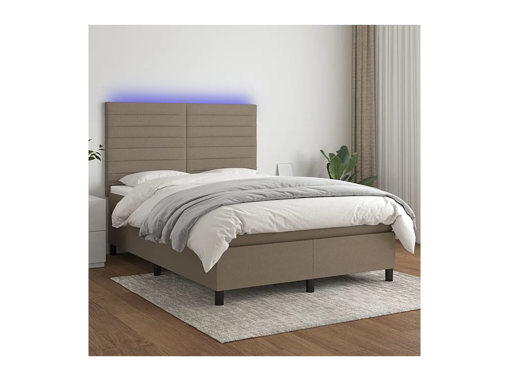 Boxspringbett mit Matratze & LED Taupe 140x190 cm Stoff