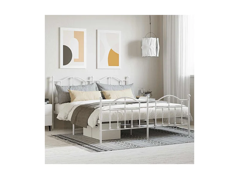 Giroletto con Testiera e Pediera Metallo Bianco 160x200 cm