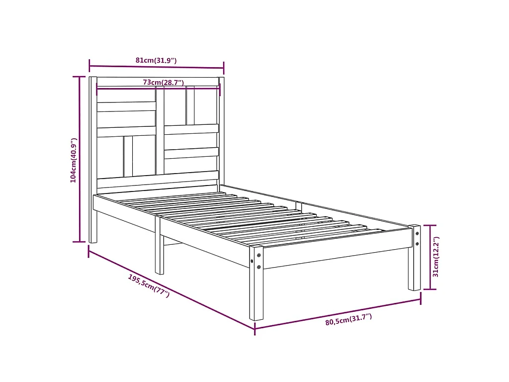 Massivholzbett ohne Matratze Weiß 75x190 cm