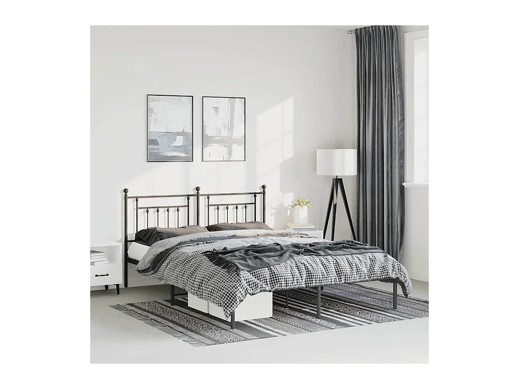 Cadre de lit métal sans matelas avec tête de lit noir 150x200cm
