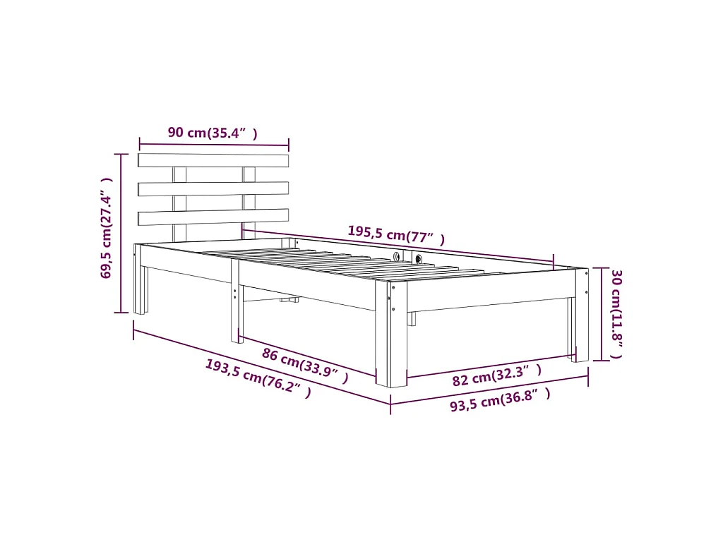 Cadre de lit sans matelas blanc 90x190 cm