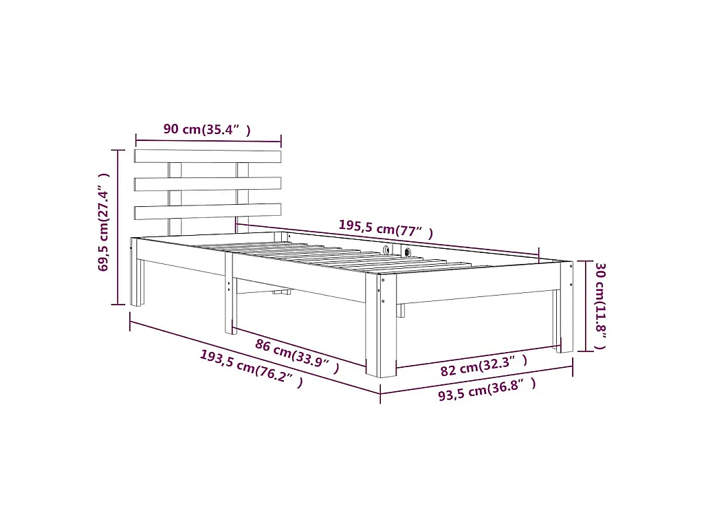 Cadre de lit sans matelas blanc 90x190 cm