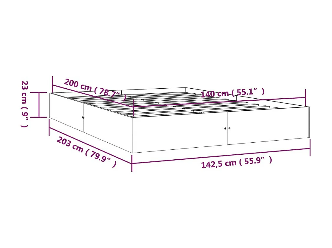 Cadre de lit sans matelas bois massif 140x200 cm