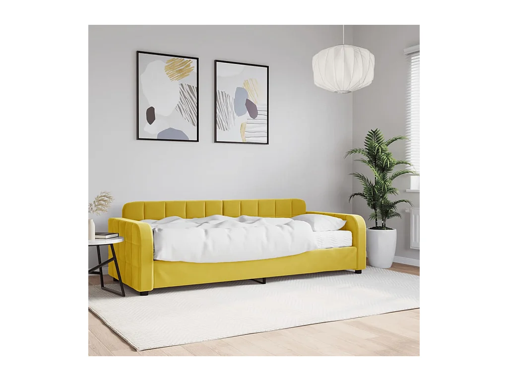 Lit de jour avec matelas jaune 80x200 cm velours