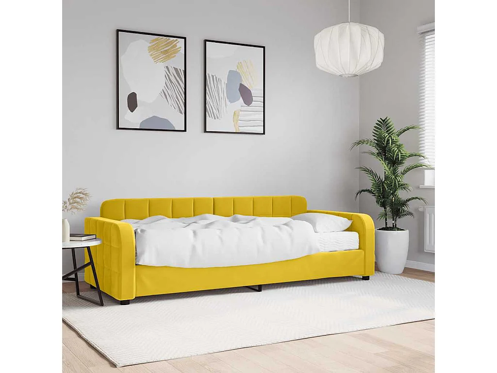 Lit de jour avec matelas jaune 80x200 cm velours