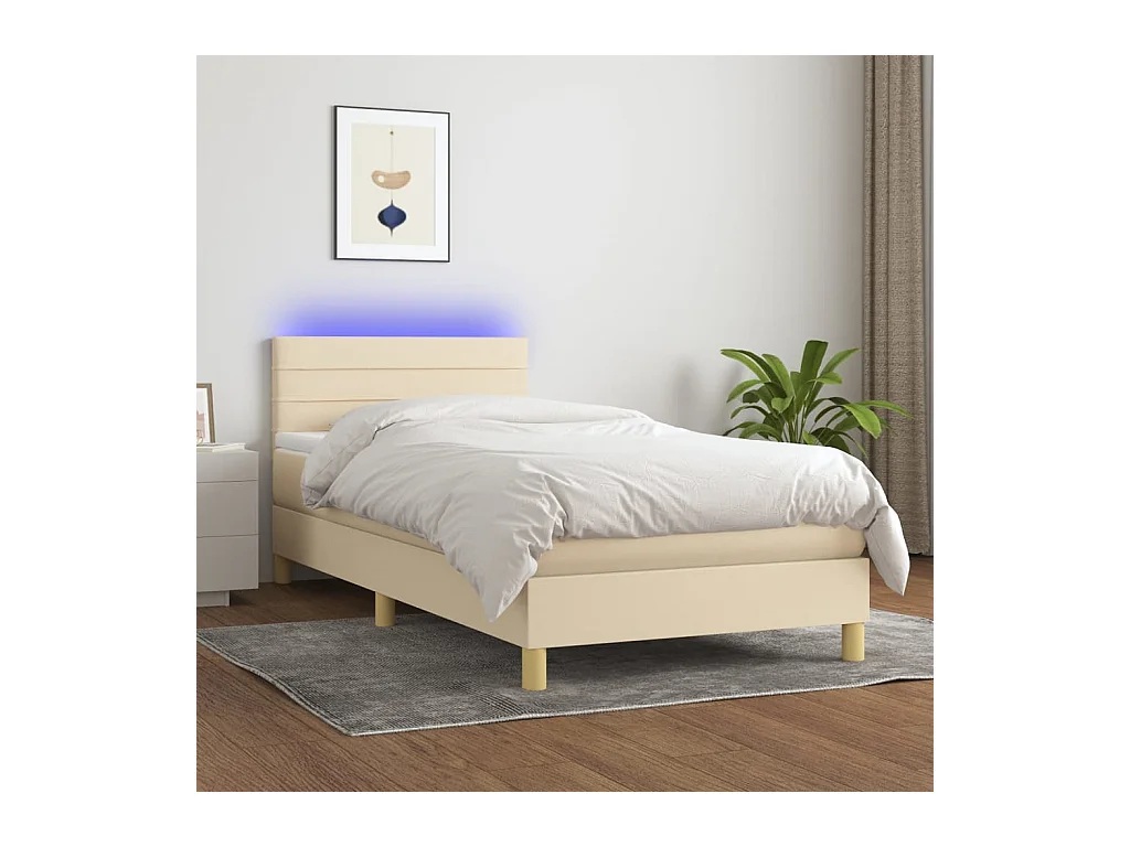 Sommier à lattes de lit avec matelas LED Crème 80x200 cm Tissu